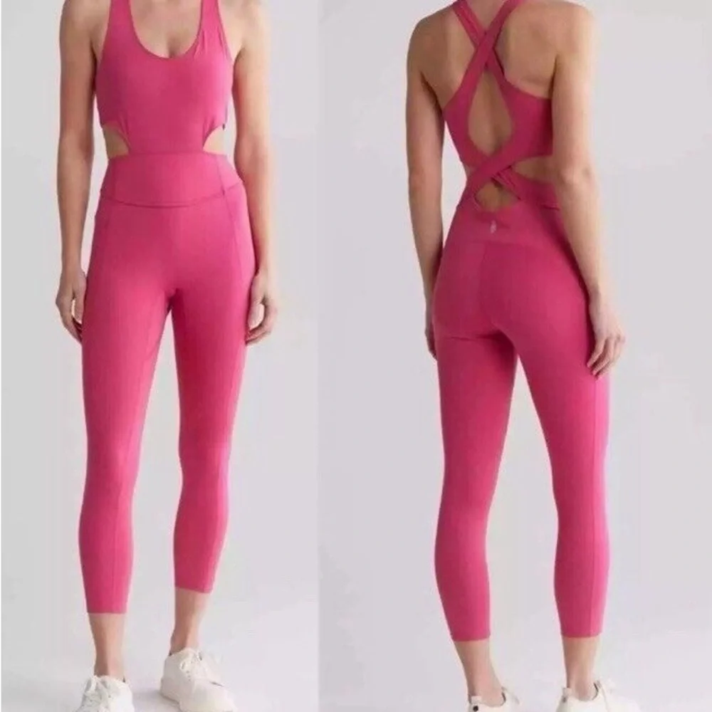 New! Free Movement x Free People Back It Up Jumpsuit Bright Pink 45451
